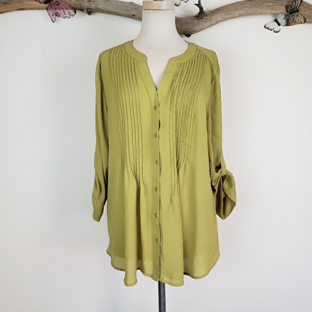 Style & co green popover tunic with pleats